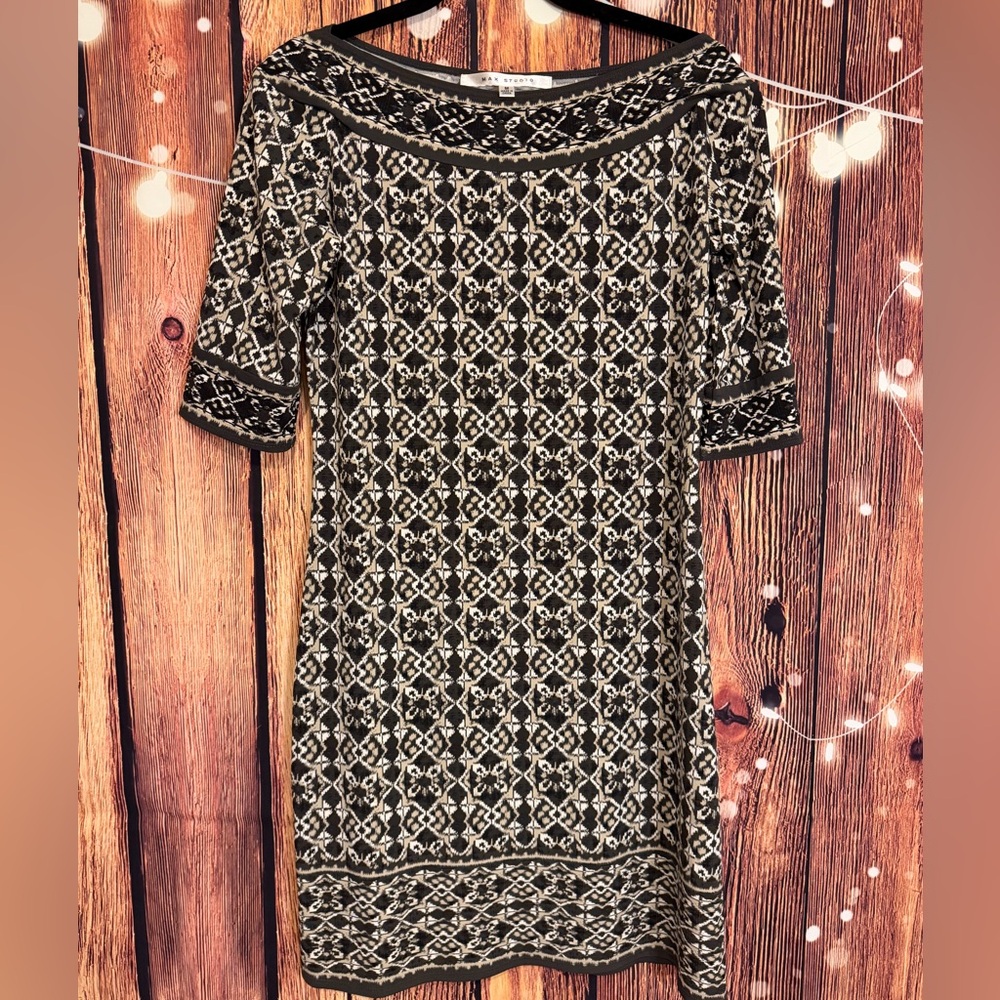 Max Studio Black and Cream Geometric Dress